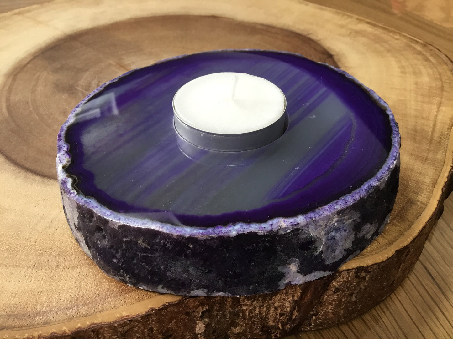 Purple Agate Candle Holder – Natural Crystal Decor for Healing, Light & Mythical Energy